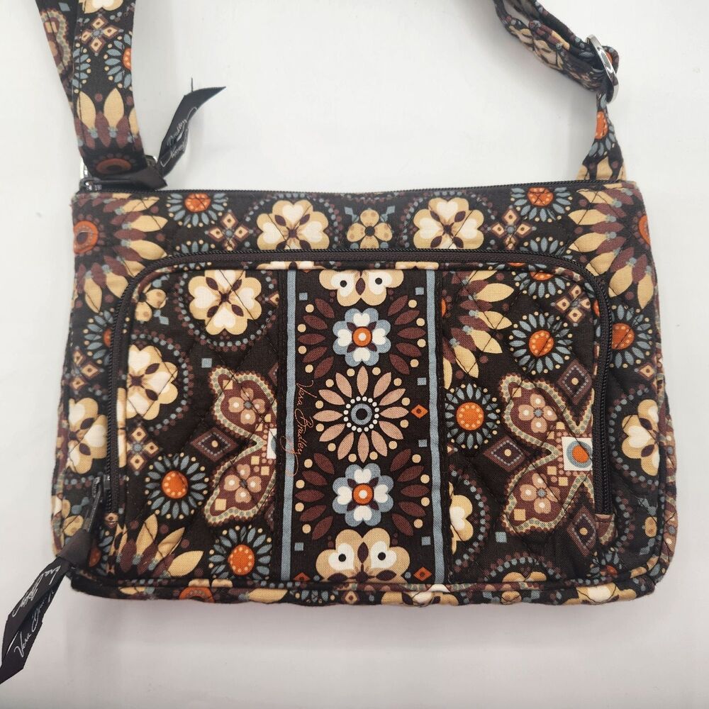 Vera Bradley Floral Canyon Pattern Crossbody Purse Bag Brown  6.5" x 9.5" x 1.5" - Picture 3 of 16